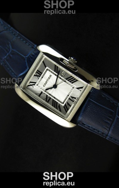 Cartier Tank Ladies Replica Watch in Steel Case/Purple Strap
