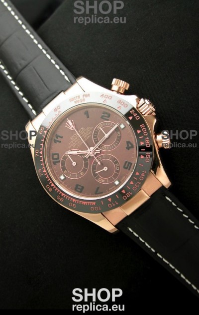Rolex Oyster Daytona Cosmograph Swiss Replica Rose Gold Watch in Brown Dial