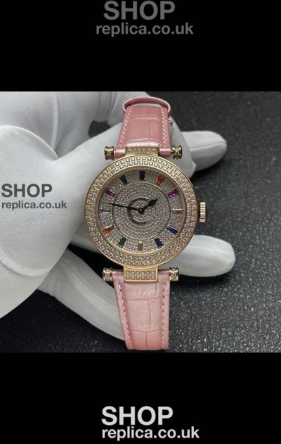 Franck Muller Double Mystery Swiss Quartz Watch in Gold Diamonds Casing