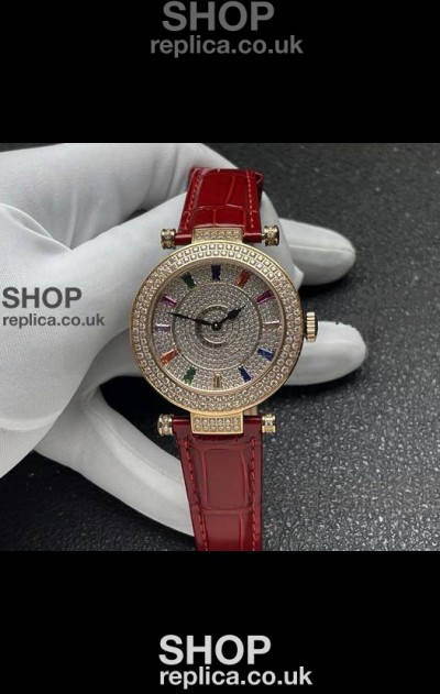 Franck Muller Double Mystery Swiss Quartz Watch in Gold Diamonds Casing