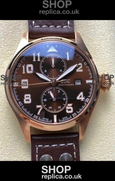 IWC PILOT'S Monopusher Rose Gold Brown Dial Replica Watch 