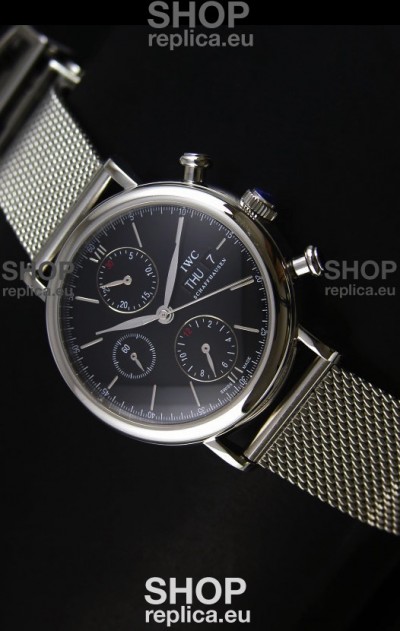 IWC Portofino Chronograph Swiss Watch in Mesh Strap Black Dial 