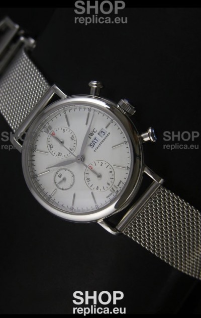 IWC Portofino Chronograph Swiss Watch in Mesh Strap White Dial 