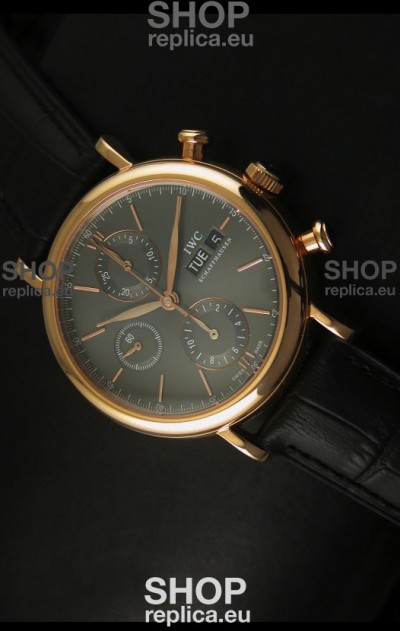 IWC Portofino Chronograph Swiss Watch in Rose Gold Case Grey Dial
