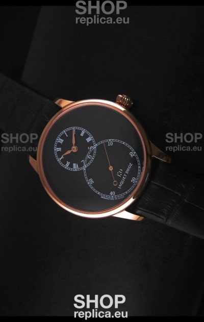 Jaquet Droz Grande Seconde Black Enamel Stainless Rose Gold Case in Black Dial