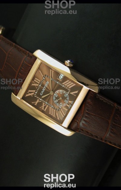 Cartier Tank Anglaise Japanese Replica Watch 34MM - Brown Dial Pink Gold