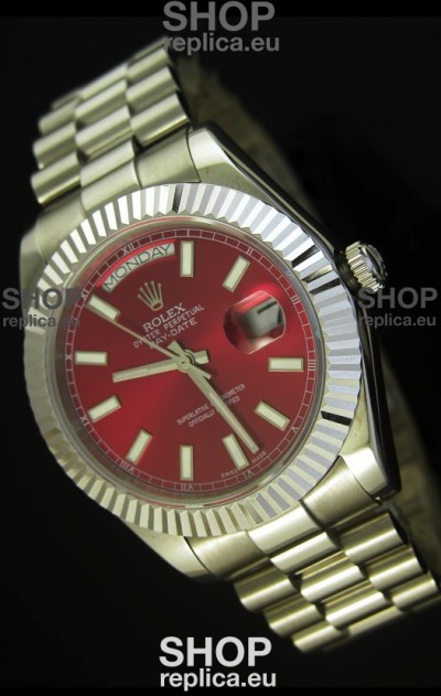 Rolex Day Date II 41MM Swiss Replica Watch - Red Dial - 1:1 Mirror Replica Watch 