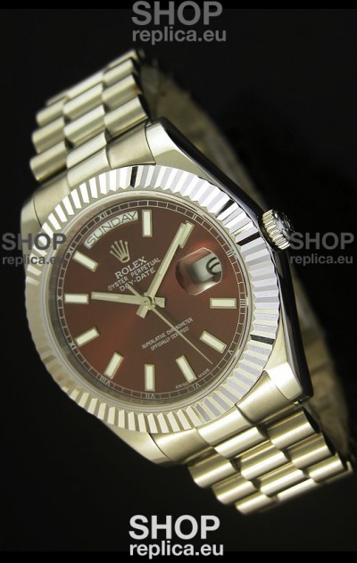 Rolex Day Date II 41MM Swiss Replica Watch - Brown Dial - 1:1 Mirror Replica Watch 