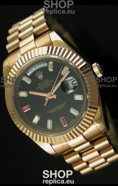 Rolex Day Date II 41MM Swiss Replica Watch - Black Dial - 1:1 Mirror Replica Watch 