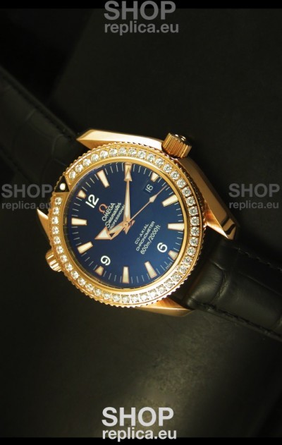 Omega Planet Ocean Rose Gold Plated Swiss Watch with Diamonds