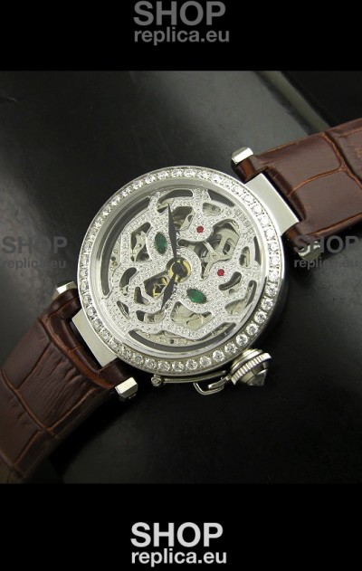 Cartier Pasha Ladies Replica Watch in Skelton Diamond Dial