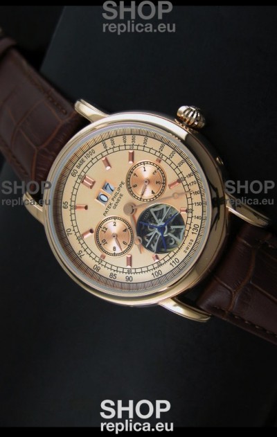 Patek Philippe Complications Tourbillon Japanese Replica Watch in Pink Gold