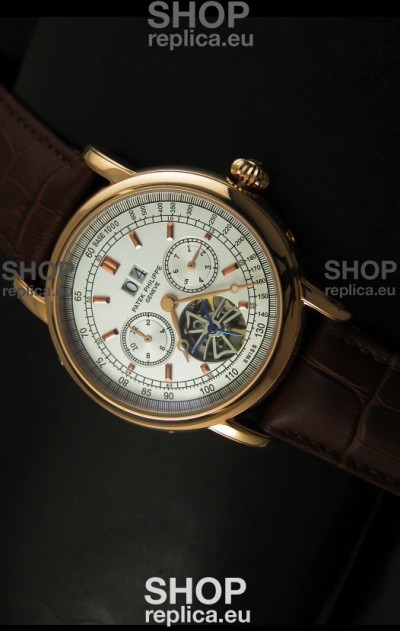 Patek Philippe Complications Tourbillon Japanese Replica Watch in Pink Gold