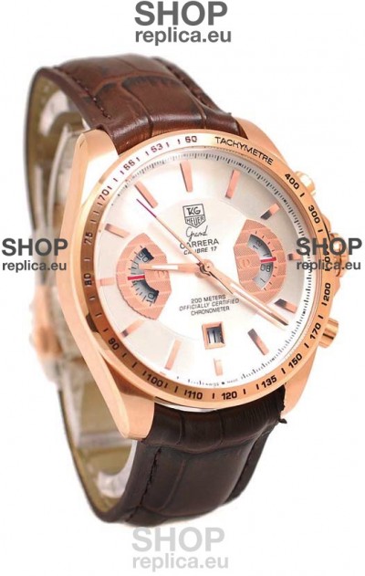 Tag Heuer Grand Carrera Japanese Replica Gold Watch in White Dial