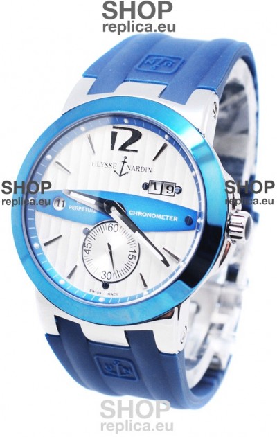 Ulysse Nardin Executive Dual Time Japanese Replica Watch in Persian Blue Bezel