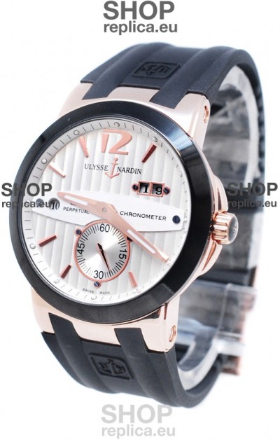 Ulysse Nardin Executive Dual Time Japanese Replica Rose Gold Watch in Black Bezel