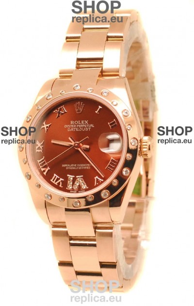 Rolex Datejust Japanese Replica Rose Gold Watch in Brown Dial - 36MM