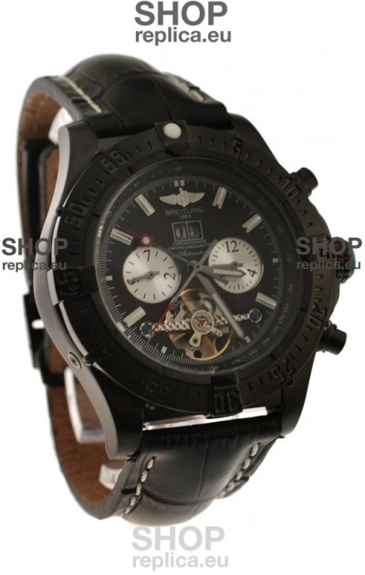 Breitling Chronometre Tourbillon Japanese Replica Watch in Black Strap