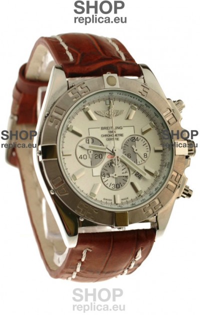 Breitling Chronograph Chronometre Japanese Replica Watch in Brown Strap