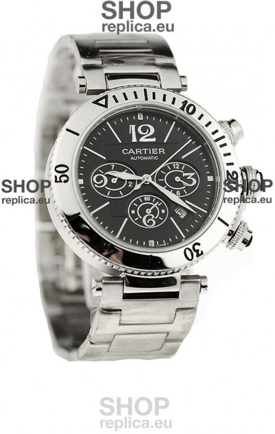 Cartier Pasha Seatimer Japanese Replica Watch in Black Dial