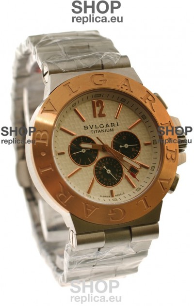 Bvlgari Diagono Mens Scuba japanese Replica Watch in Cream Carbon Dial