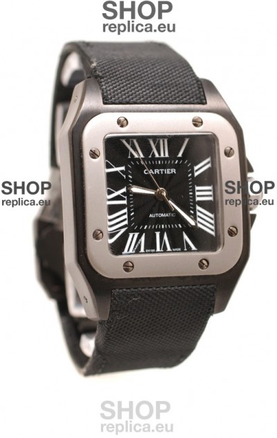 Cartier Santos 100 Swiss Replica Watch in Black Dial