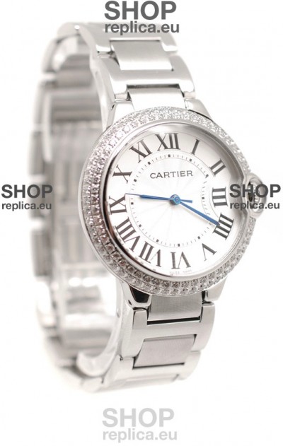 Ballon De Cartier Swiss Replica Mid Sized Watch in Diamond Bezel