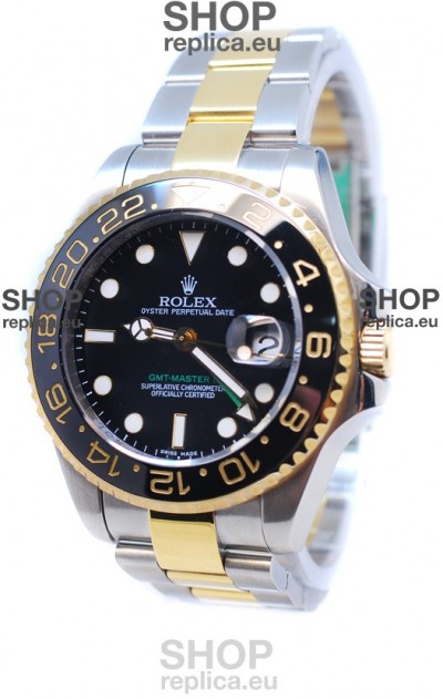 Rolex GMT Masters II 2011 Edition Swiss Replica Two Tone Watch in Black Cerarmic Bezel