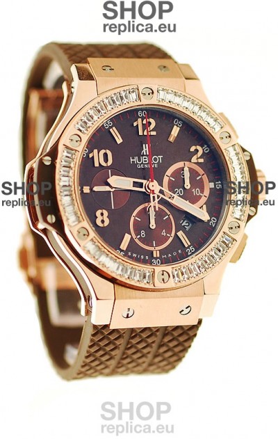 Hublot Big Bang Pink Gold Swiss Watch with Baguatte Diamonds