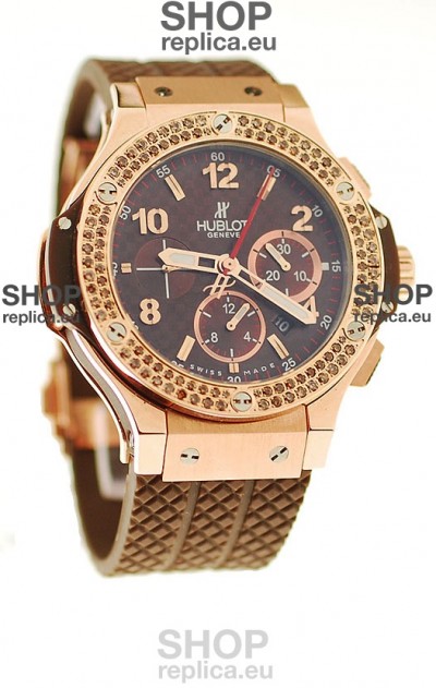 Hublot Big Bang 18K Pink Gold Casing Swiss Watch in Brown Dial