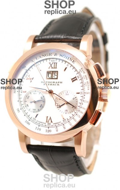 A.Lange & Sohne Datograph Flyback Swiss Replica Rose Gold Watch in White Dial
