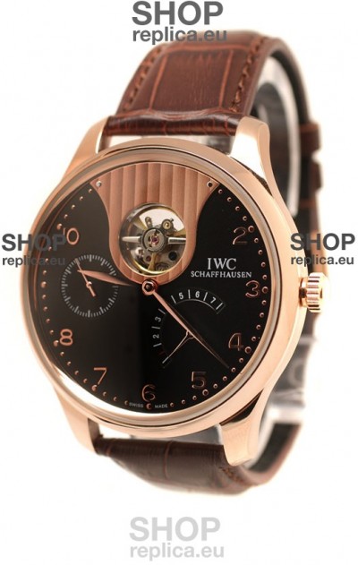 IWC Portuguese Tourbillon Mystere Japanese Replica Rose Gold Watch 