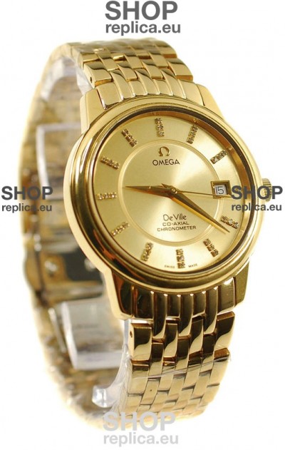 Omega Co-Axial Deville Japanese Gold Watch in Golden Dial