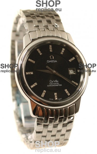 Omega Co-Axial Deville Japanese Steel Watch in Diamond Encrusted Stick Markers