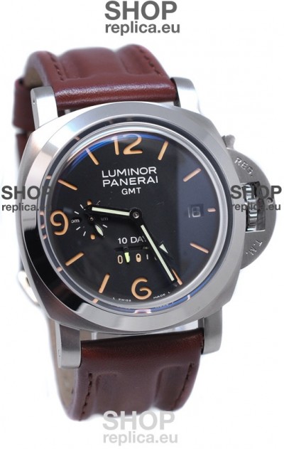 Panerai Luminor GMT 10 Days Swiss Replica Watch in Brown Strap