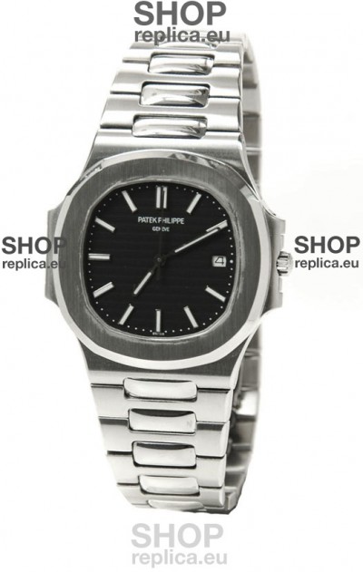 Patek Philippe Nautilus Mens Swiss Replica Watch in Black Dial