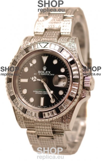 Rolex GMT Masters II 2011 Edition Swiss Replica Watch with Diamonds Casing and Bezel