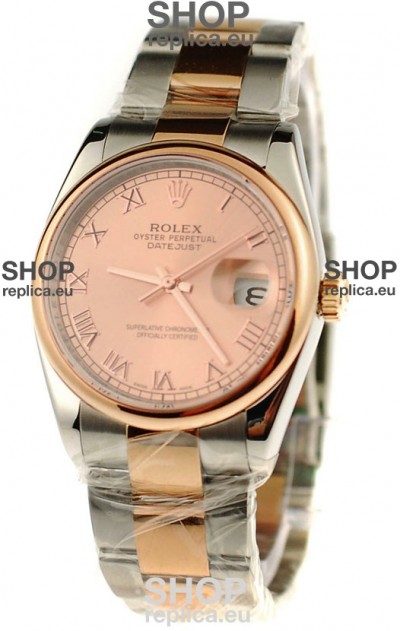 Rolex Day Date Two Tone Swiss Watch in Pink Gold Dial