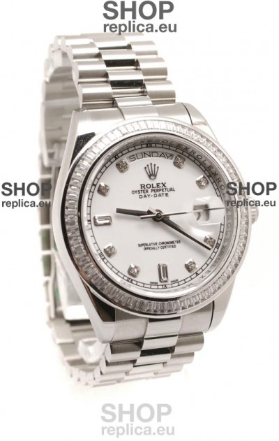 Rolex Day Date Silver Japanese Mens Watch