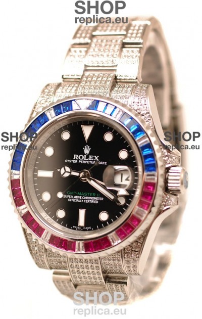 Rolex GMT Masters II 2011 Edition Swiss Replica Watch with Diamonds Casing and Bezel
