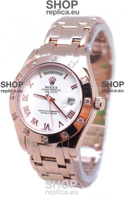 Rolex Day Date Rose Gold Swiss Replica Watch in Diamond Bezel