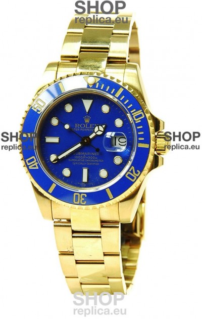 Rolex Submariner Swiss Replica Watch in Ceramic Bezel Gold Bezel
