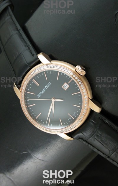 Audemars Piguet Jules Classic Swiss Automatic Rose Gold Watch in Black Dial