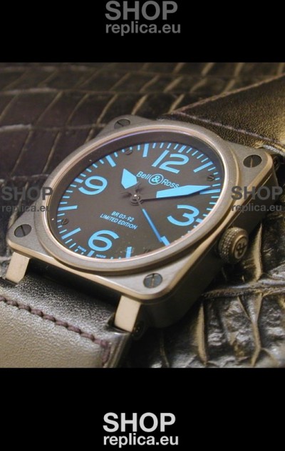 Bell and Ross BR01 92 Swiss Watch in PVD Casing and Blue Markers