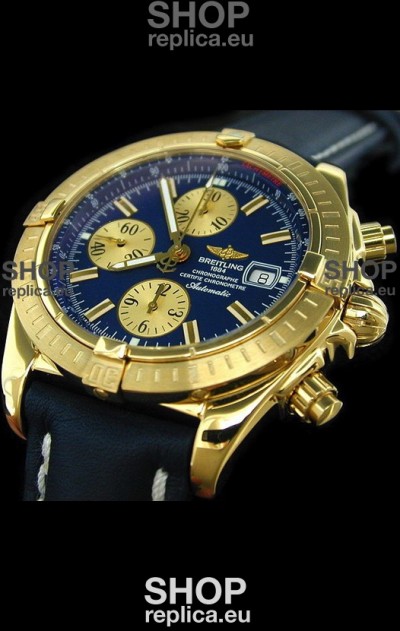 Breitling Evolution Swiss Replica Watch in Gold Case Blue Dial