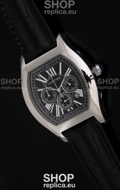Cartier Tortue Japanese Replica Watch in Black Strap