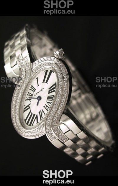 Delices De cartier Japanese Watch in Steel Strap and Diamonds Bezel