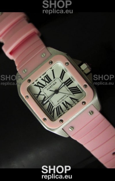 Cartier Santos 100 Swiss Ladies Automatic Replica Watch in Pink