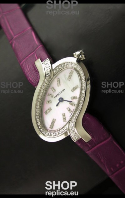Delices De Cartier Ladies Replica Japanese Watch in Pink Leather Strap