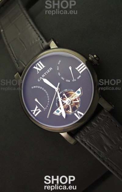 Cartier Calibre de Tourbillon PVD Swiss Watch in Blue Dial